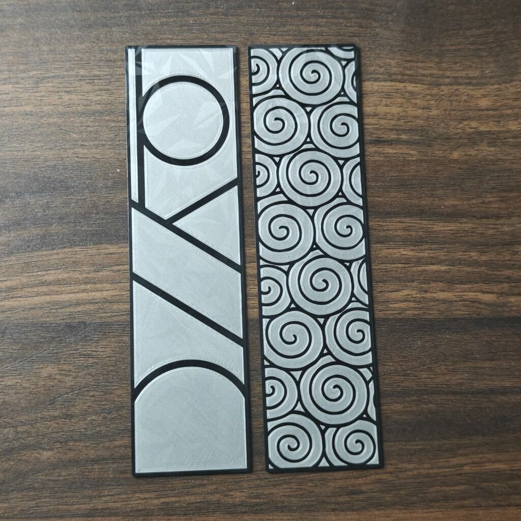 3D printed abstract pattern bookmarks with geometric and swirl designs
