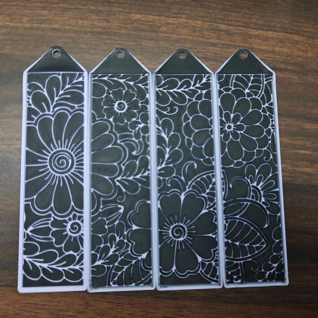 3D printed floral pattern bookmarks with detailed flower designs