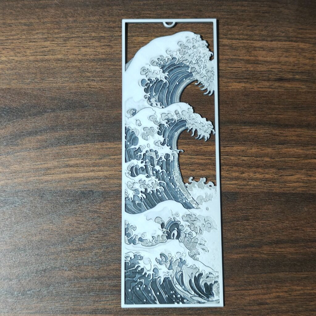 3D printed bookmark featuring The Great Wave off Kanagawa design