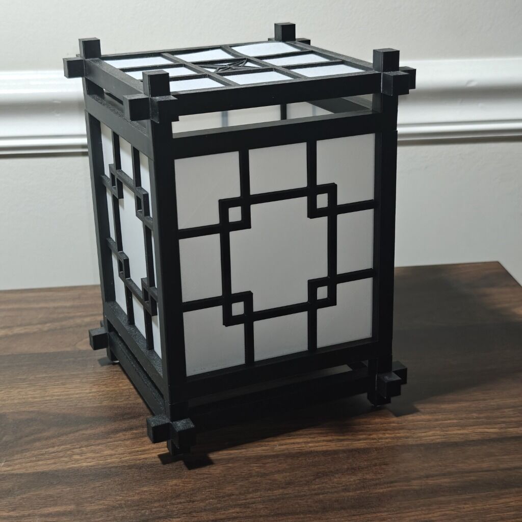 3D printed Kumiko-style LED lamp glowing warmly - Image 2