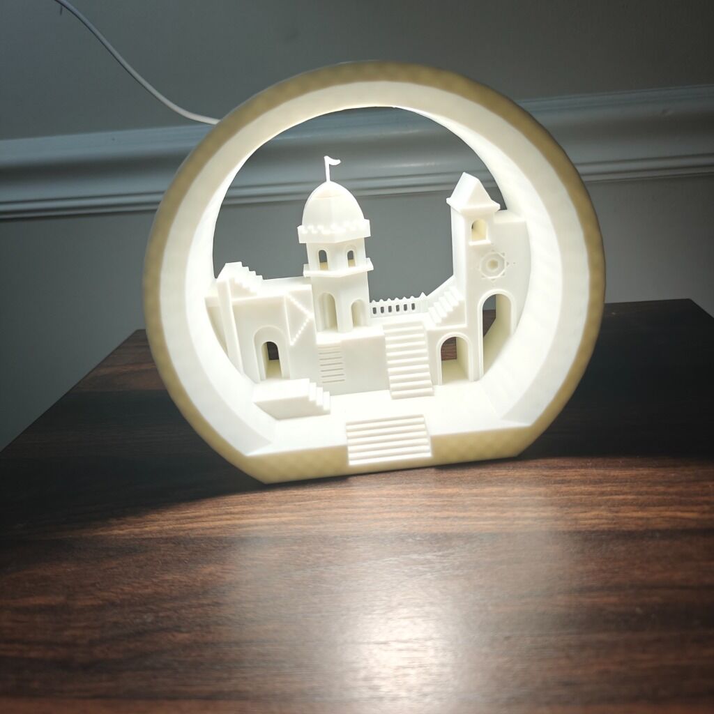 3D printed Monument Valley Night Light with circular frame and LED lighting - Image 1