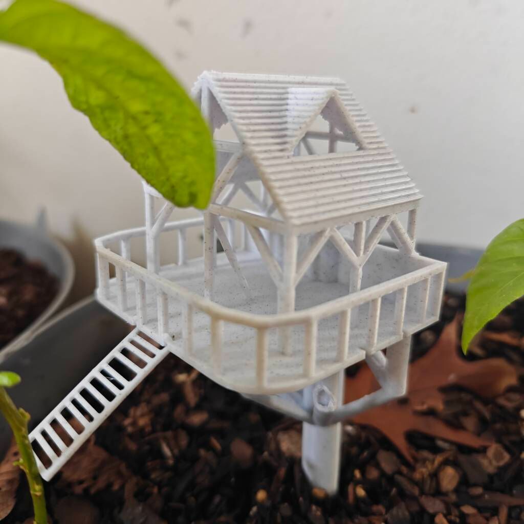 3D printed mini treehouse planter stake decoration